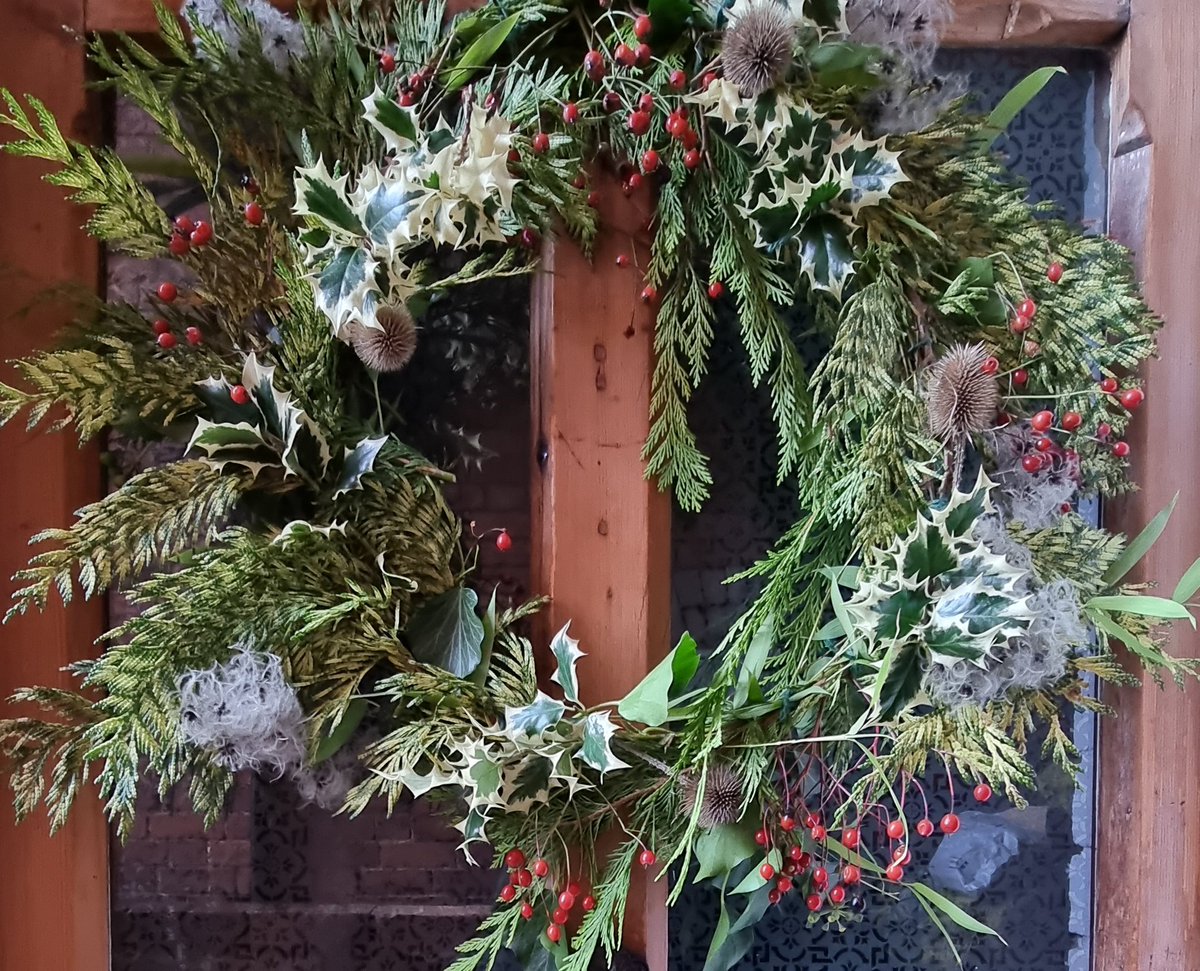 My foraged from the garden and allotment yule wreath is made. All naturally woven and can be composted afterwards.