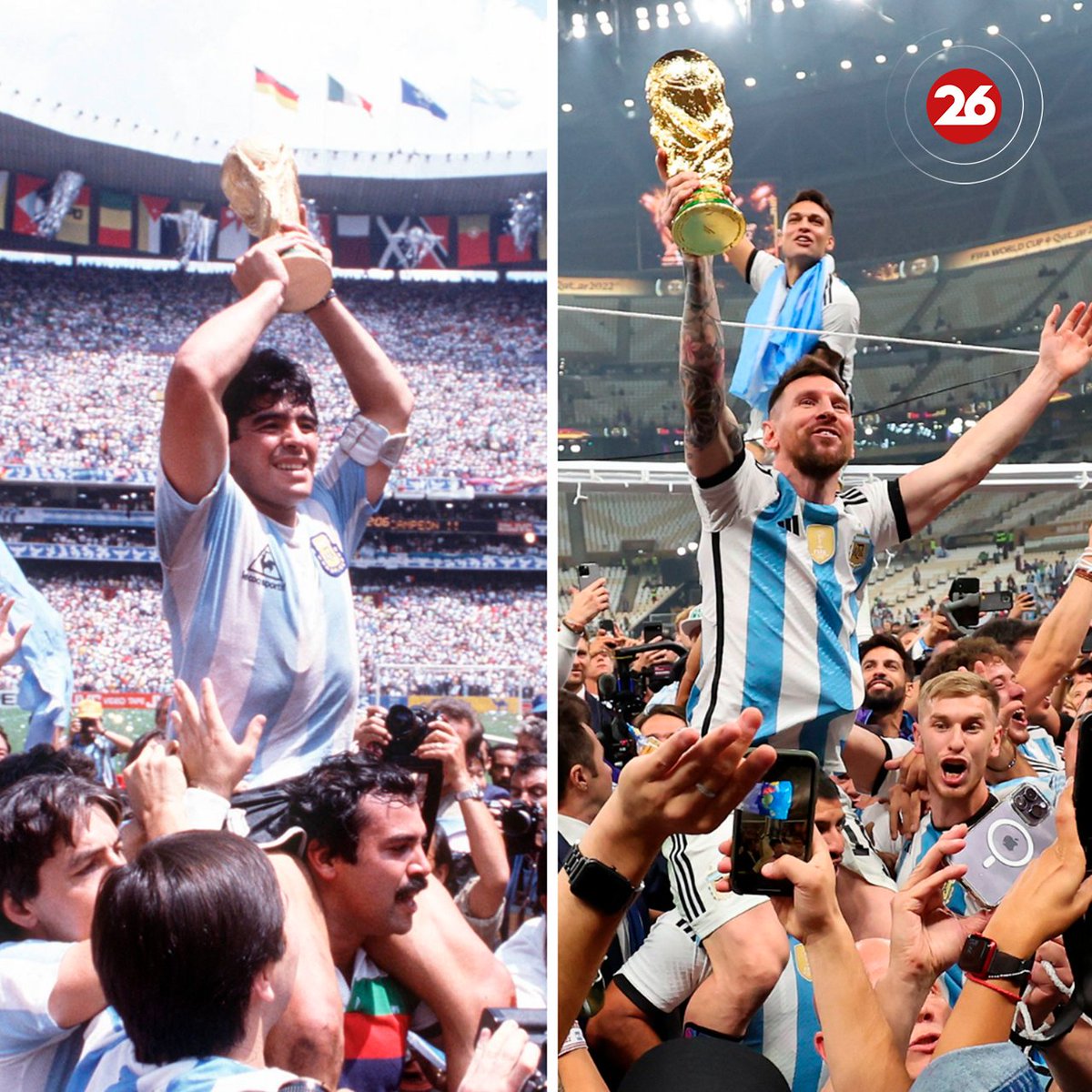 🤍1986 🏆🇦🇷🏆 2022💙

👉Nuestros héroes argentinos para la historia. Diego Armando Maradona y Lionel Messi. 

#qatar2022 #messi  #maradona #Canal26