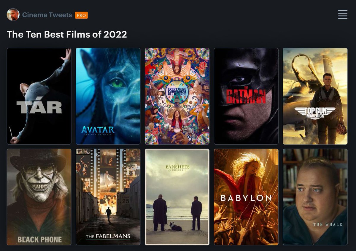 CinemaTweets1's tweet photo. The 10 Best Films of 2022 https://t.co/VsxsVKD37f