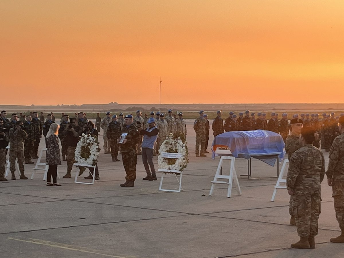 Ambassador-designate to Lebanon, Nuala O'Brien laid a wreath to pay her respects to UN peacekeeper Private Seán Rooney during the UNIFIL memorial service in Beirut today. Ar dheis Dé go raibh a anam.