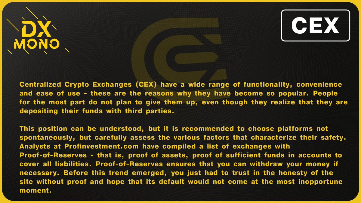 Centralized Crypto Exchanges (CEX)

#CEX #Crypto #Exchanges #MonoDX