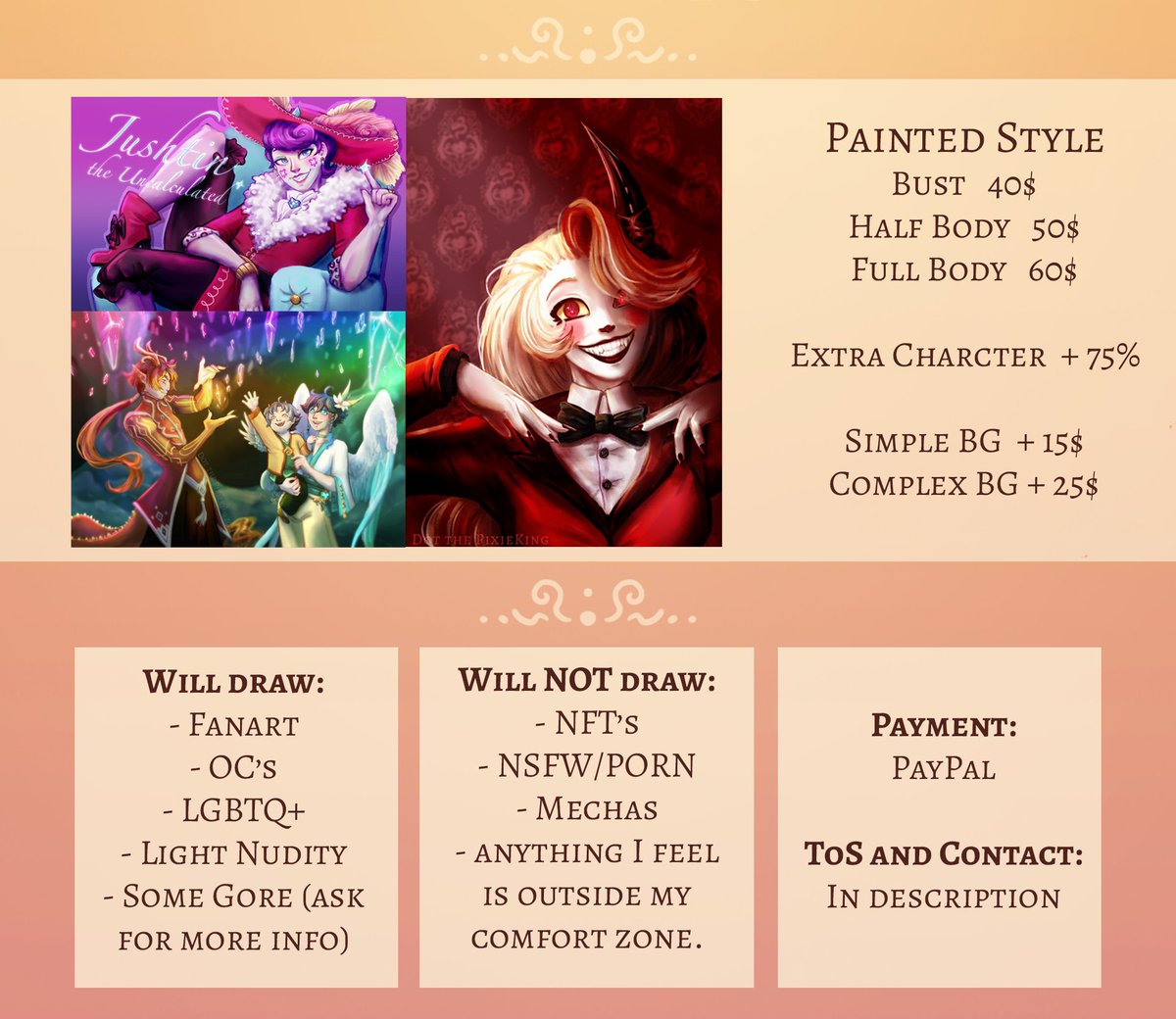 Now with more knowledge and more to offer, I'm ready to do commissions again!

For a commission please email me at miniaswimspark@gmail.com

My Terms of Service (ToS): docs.google.com/document/d/1C9…