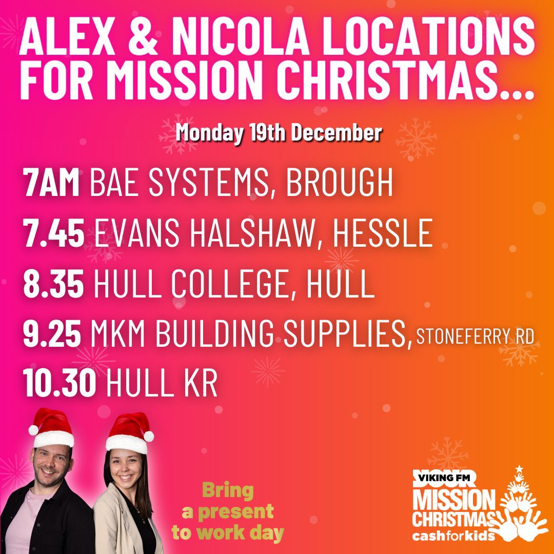 See you in the morning! We’re out with our <a href="/EYBuses/">East Yorkshire</a> Viking bus collecting gifts for Mission Christmas during the show, come say hi if we’re near you. Here’s where we’ll be: