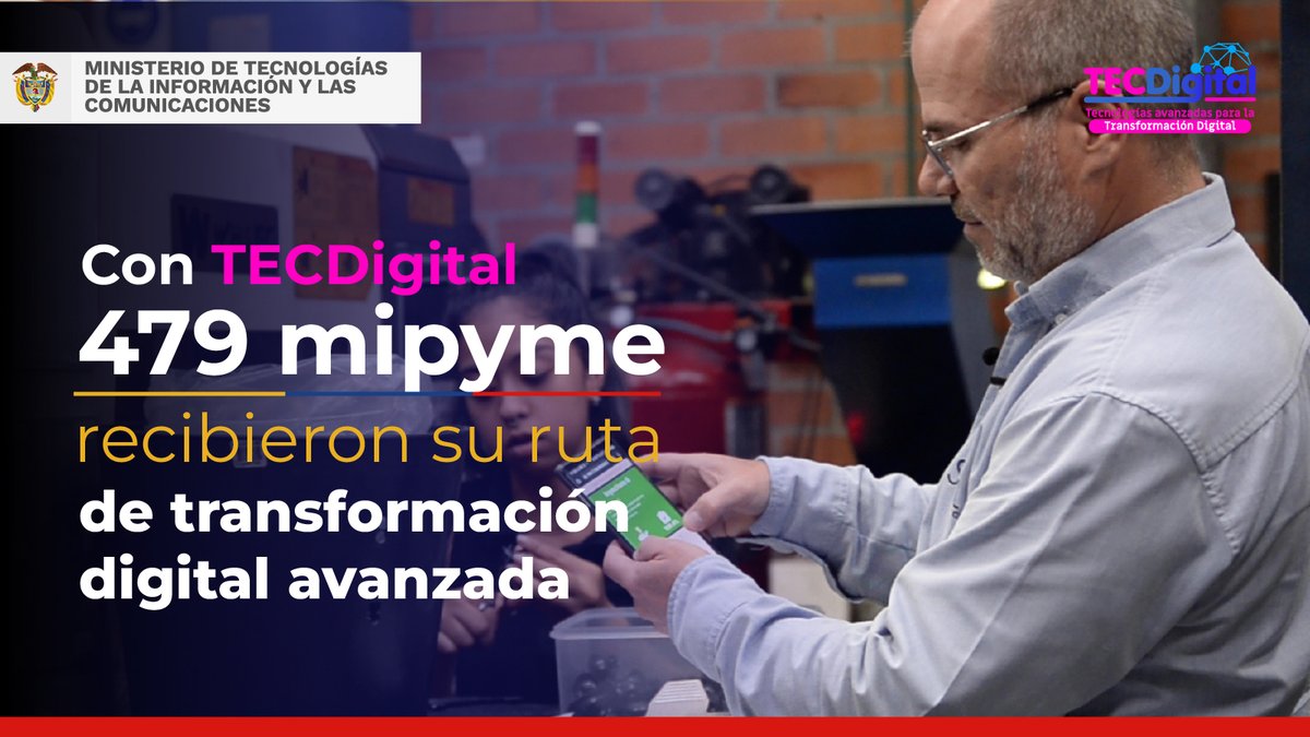 En la segunda fase de <a href="/TecDigitalcol/">TecDigital</a> se diseñó la ruta de transformación digital para 477 mipyme, una guía para que la adopción de #TecnologíasAvanzadas responda a las necesidades y oportunidades de las empresas. #GobiernoDeLaGente —> bit.ly/3uUKtGD