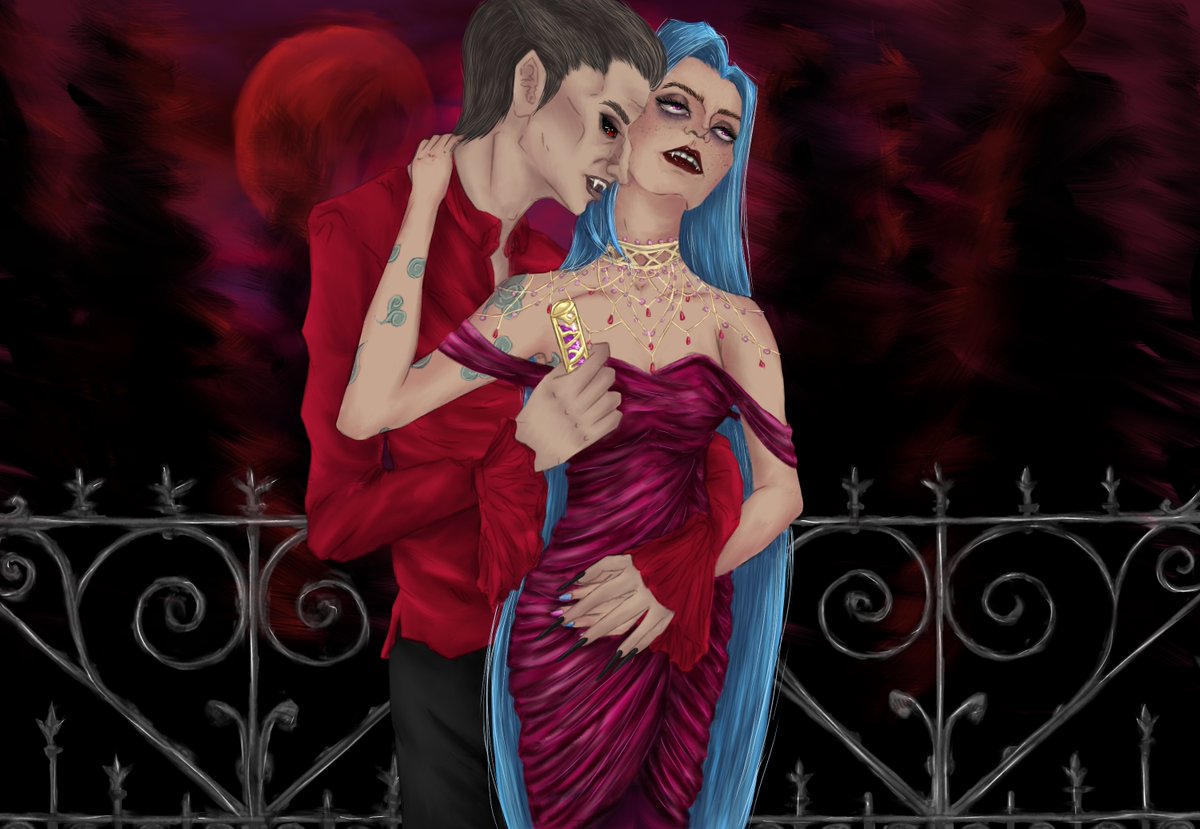 Chaotic_Wolf_'s tweet photo. Christmas Countdown! 5. 

For @bytesoftoxicity

Prompts: Supernatural themed. eg vampires,werewolves etc. 

(Have some Jilco!vampires, in this form both of silco's eyes are te fun, black and red >.<) https://t.co/KIWCalRcdp