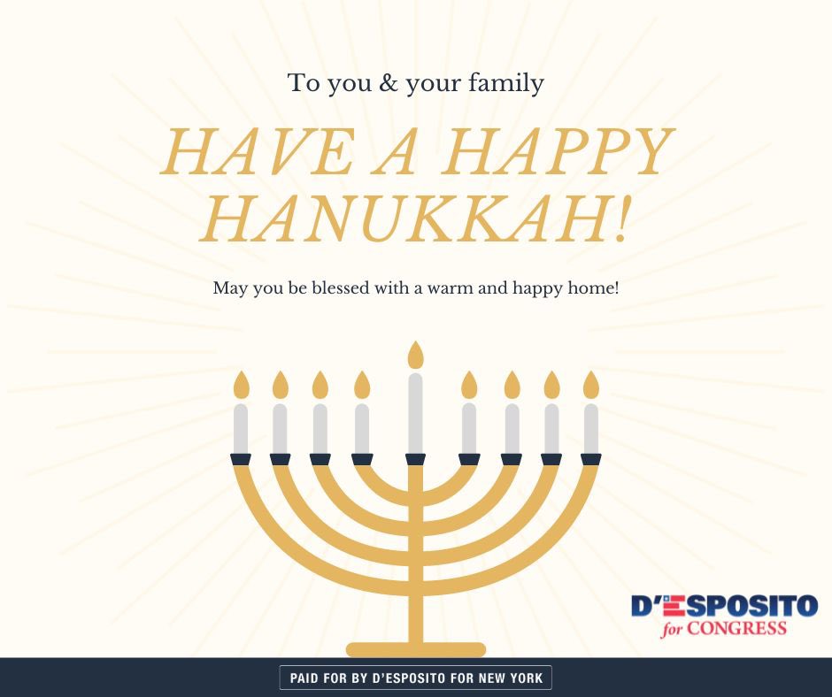 ANTHONYDESPO's tweet image. To my #NY04 neighbors celebrating, I wish you a very #HappyHanukkah!

I pray your homes are filled with laughter and your hearts full of joy as we enter this festive time — #ChagSameach!