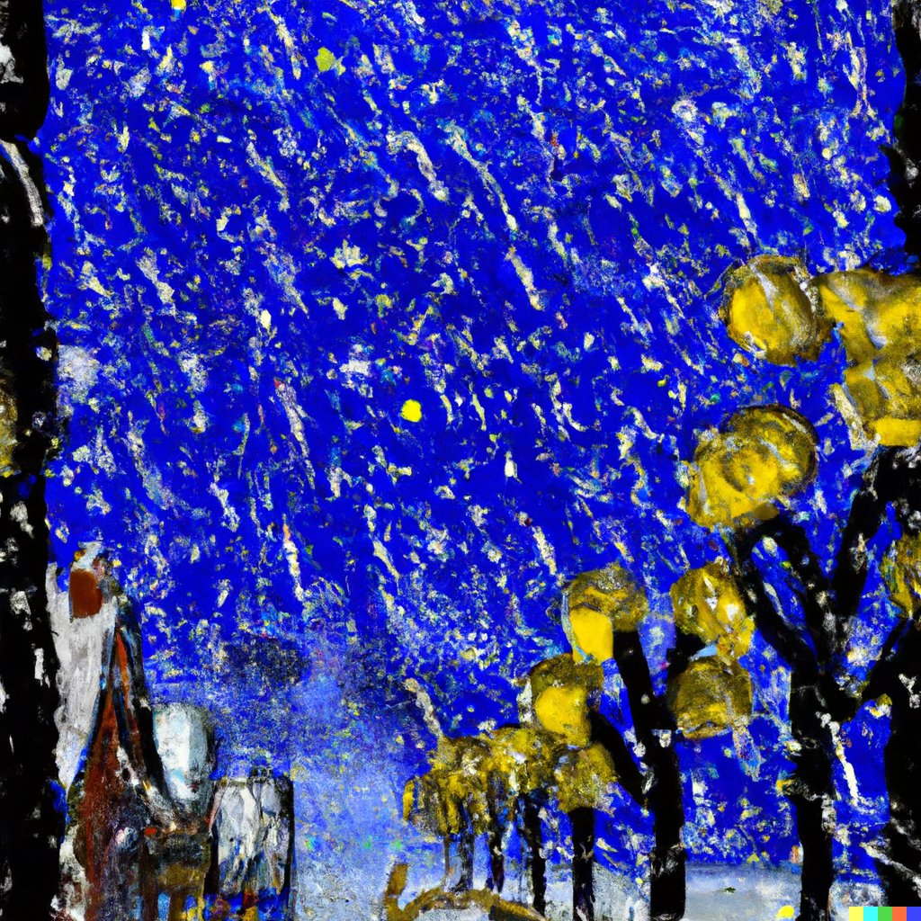 Van Gogh tarznda Noel'de kar yaan cadde resmi - Dall-E