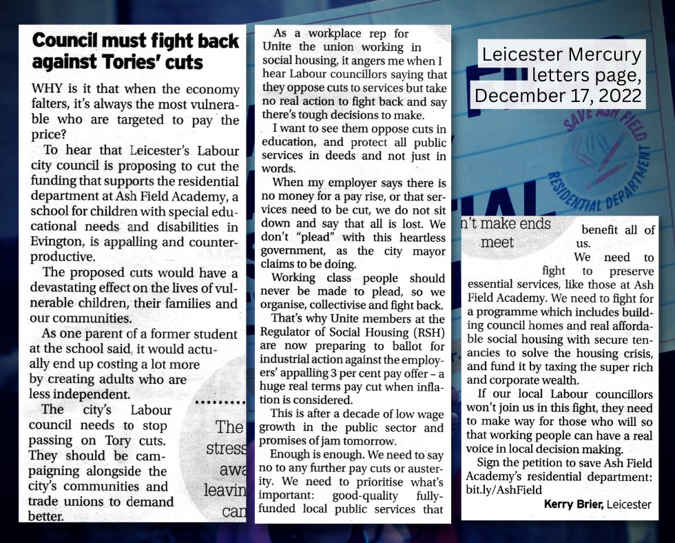 SaveAFResi's tweet photo. Great letter in this weekend's #Leicester Mercury:
"The proposed cuts would have a devastating effect on the lives of vulnerable children, their families &amp; our communities.
"As one parent.. said, it would.. end up costing a lot more by creating adults who are less independent." https://t.co/MYfHjZOgcc