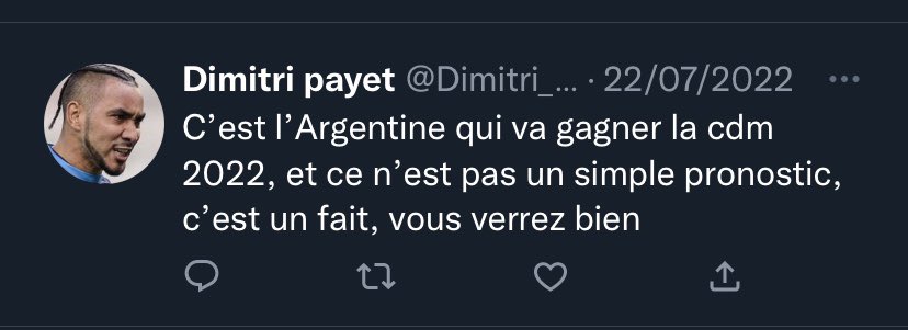 larryzonaaa's tweet photo. ?? Mais le frero @Dimitri_payet__ t’es sérieux à dire ça 4 mois avant la coupe du monde !? #ARGFRA https://t.co/DtjzzbRdlp