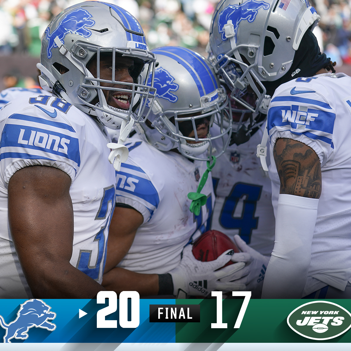 NFL's tweet photo. FINAL: Gritty win by the @Lions! #DETvsNYJ https://t.co/9dm7mMgW4r
