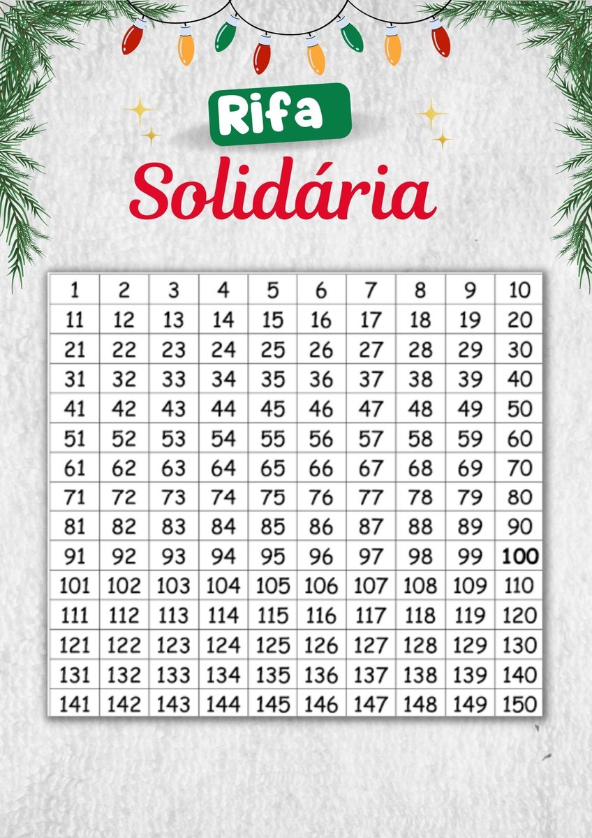 🎄RIFA NATAL SOLIDÁRIO DA MOLI: 🎁 Números de 1 a 150 🎁 Valor: R$3,00 🎁 ...