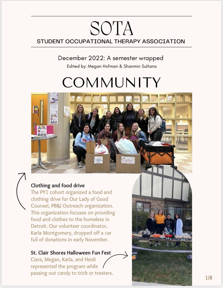 The Student Occupational Therapy Association at WSU is proud to present the first edition of our newsletter!! Big thank you to Shanmin and Megan for their work in getting this started! Please visit tinyurl.com/sotanews1 to view the full newsletter. #wsuapplebaum #wsuot
