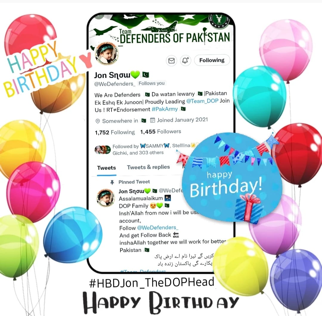 syeda_302's tweet photo. Happy birthday to you 🎈🎊🎈🎂
#HBDJon_TheDOPHead 🇵🇰
May u live long a happy life.stay blessed Jon .....
#Team_Defender
@WeDefenders_ 🇵🇰🎂🎁🎀💐💐 https://t.co/XECm6YURb7