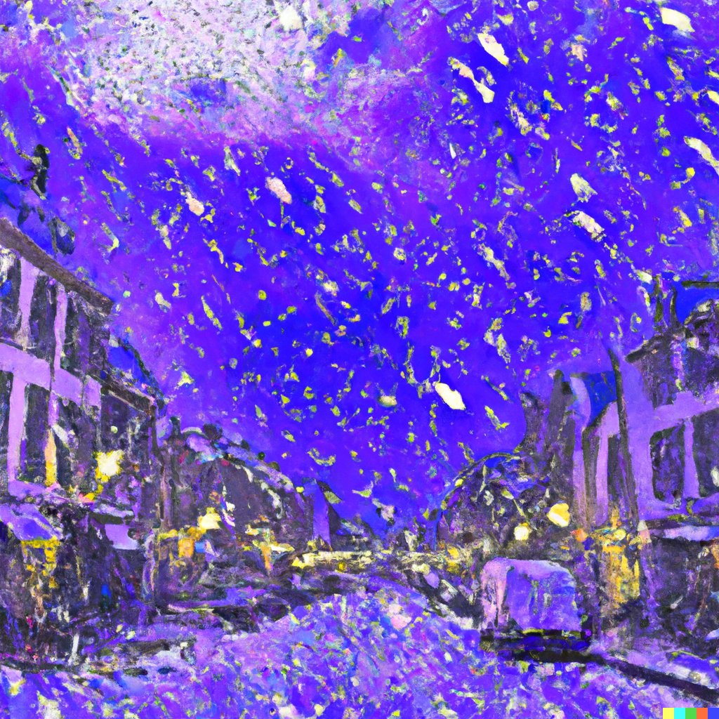 Van Gogh tarznda Noel'de kar yaan cadde resmi - Dall-E