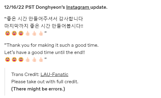 LAUFanatic's tweet photo. 221216 Donghyeon's Instagram post.
#LAU #LUKUS #LU4US #Donghyeon #LeeDonghyeon #동현 #이동현 
https://t.co/Pzwgn7e5Aq https://t.co/bERvrAwcdl