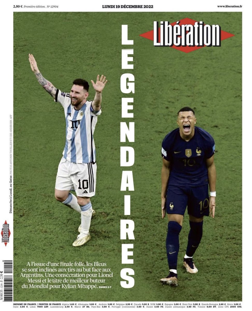 Quelle chance on a d'avoir vu une finale aussi vaste. D'une telle ampleur. Magistrale. Tragique. Une finale sans perdants. Qu'on se fout presque d'avoir perdu. Une finale de légende. Qui couronne une légende. Et un journal, qui titre aussi juste. <a href="/libe/">Libération</a>, trois étoiles ⭐️ ⭐️⭐️.