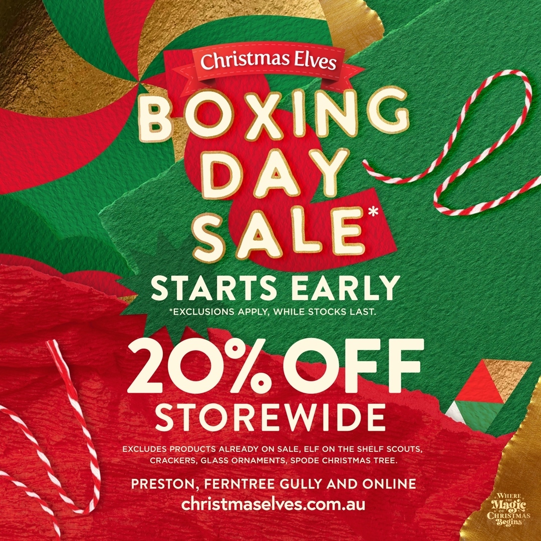 Our Boxing Day Sale* starts early … from today for a limited time, in store and online receive 20% off storewide.⁠
⁠
*Exclusions apply, while stocks last.⁠

l8r.it/0HH8
