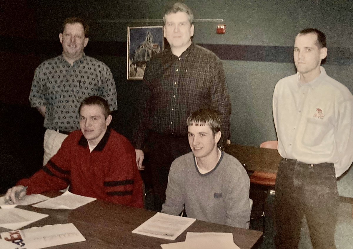 ‼️BLAST FROM THE PAST‼️ circa 2001. Coach Aycock, Coach Kaczor and Coach Martig accompanying Mitch Denne and Anders Johnson as they sign their Letters of Intent to play football at SCSU! Go Tigers! Go Huskies! #efforthabit #tradition <a href="/ISD742/">St.CloudAreaSchools</a> <a href="/tech_activities/">stcloudtechactivities</a>