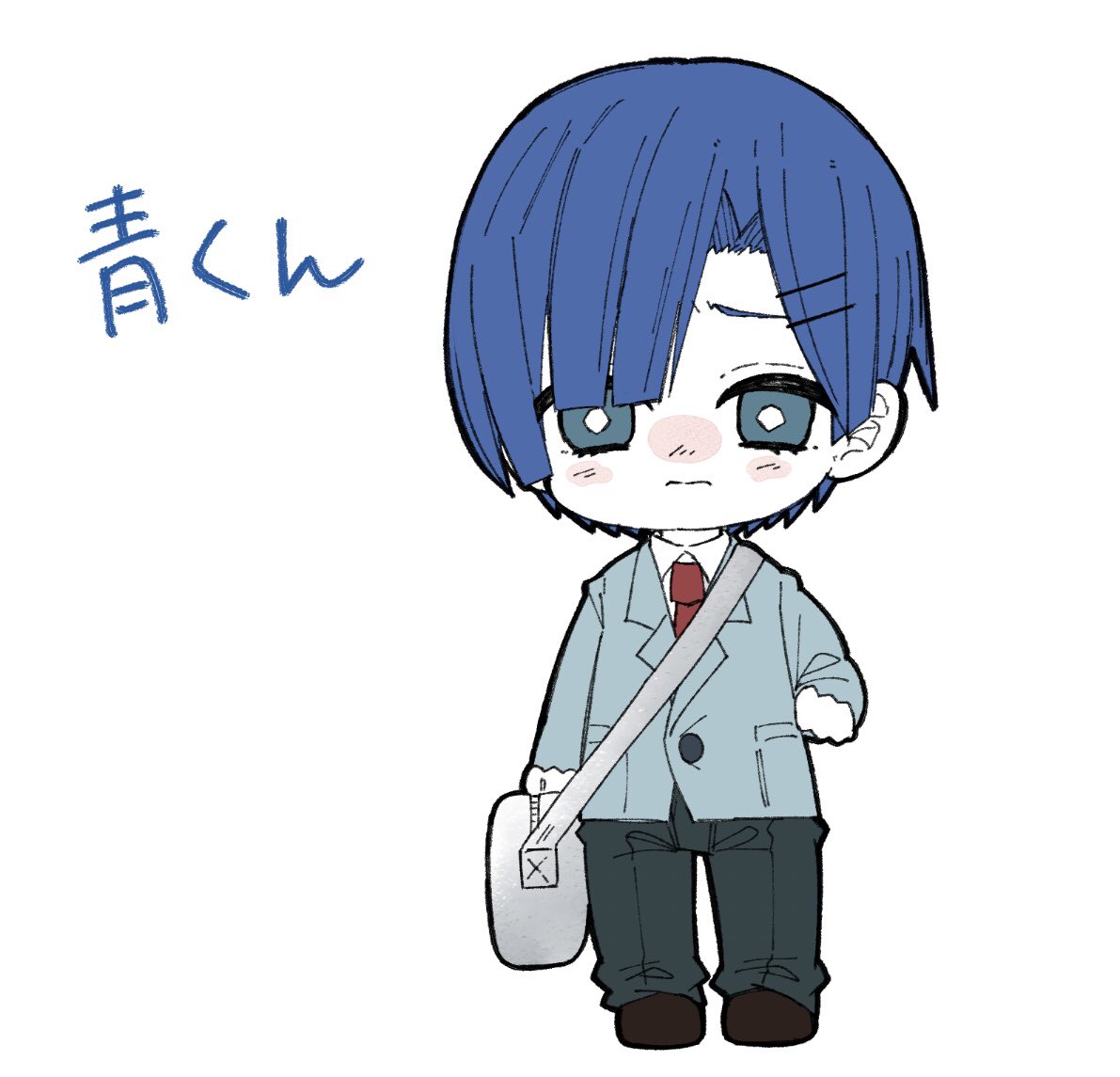 solo 1boy blue hair chibi red necktie necktie male focus  illustration images