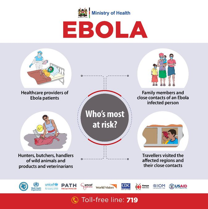 It is #HappyHolidays2022! As you interact with your loved ones, please note that #Ebola is real, costing lives and still in our midst. Check out who is most at risk of being infected. #StaySafe #GetVaccinated <a href="/MOH_Kenya/">Ministry of Health</a> <a href="/VaccinesKenya/">National Vaccines & Immunization Program Kenya</a> <a href="/PSKenya_/">Population Services (PS) Kenya</a>