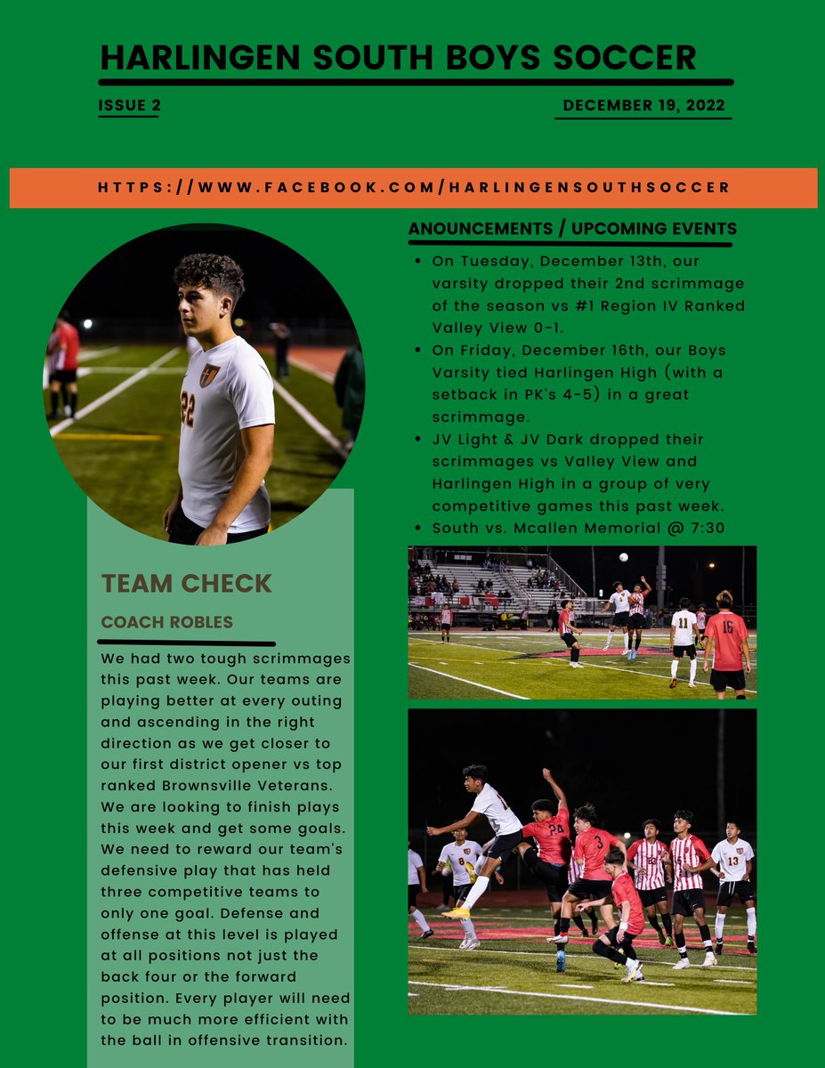 HawkSoccer10's tweet photo. Our Weekly Newsletter.
Issue #2
⚽️⚽️⚽️
#HCISD #HawkSoccer
@HHSSouth
@HarlingenCISD
@LethalSoccer https://t.co/QAQhkvczWo