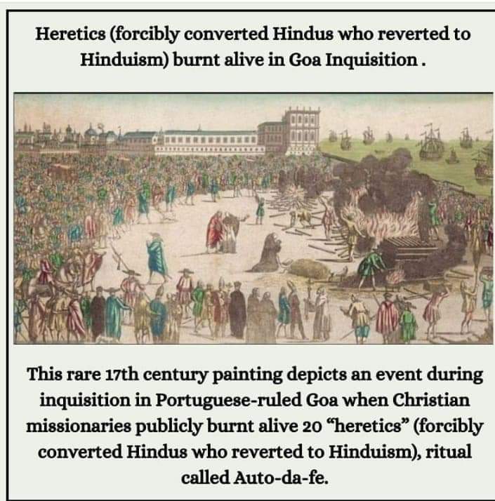 Gopi_v7137's tweet photo. Heretics ( forcibly converted Hindus who were reverted back to Hinduism) were burnt alive in Goa Inquisition.
#GoaInquisition #piousfraud #christianity #bible #Slavery #colonizers https://t.co/pBXbtvhArc