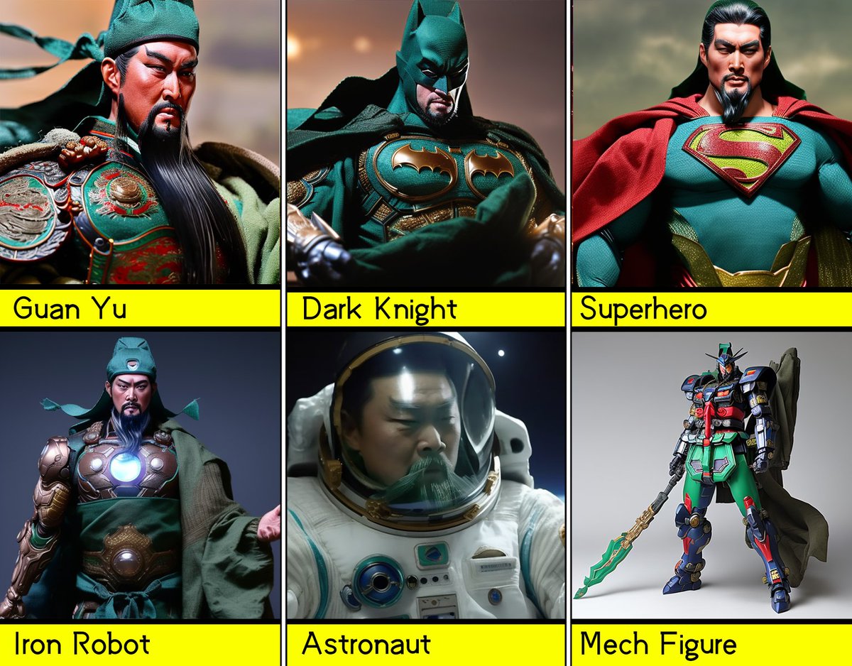 DGSpitzer (@dgspitzer) on Twitter photo Guan Yu Diffusion - Created a Dreambooth AI model for a famous general in ancient China, hero of loyalty and justice in Asian culture.
Model available at <a href="/huggingface/">Hugging Face</a>: huggingface.co/DGSpitzer/Guan…
Online <a href="/Gradio/">Gradio</a> demo: huggingface.co/spaces/DGSpitz…
#GuanYu #ThreeKingdom #AI #StableDiffusion Guan Yu Diffusion - Created a Dreambooth AI model for a famous general in ancient China, hero of loyalty and justice in Asian culture.
Model available at <a href="/huggingface/">Hugging Face</a>: huggingface.co/DGSpitzer/Guan…
Online <a href="/Gradio/">Gradio</a> demo: huggingface.co/spaces/DGSpitz…
#GuanYu #ThreeKingdom #AI #StableDiffusion