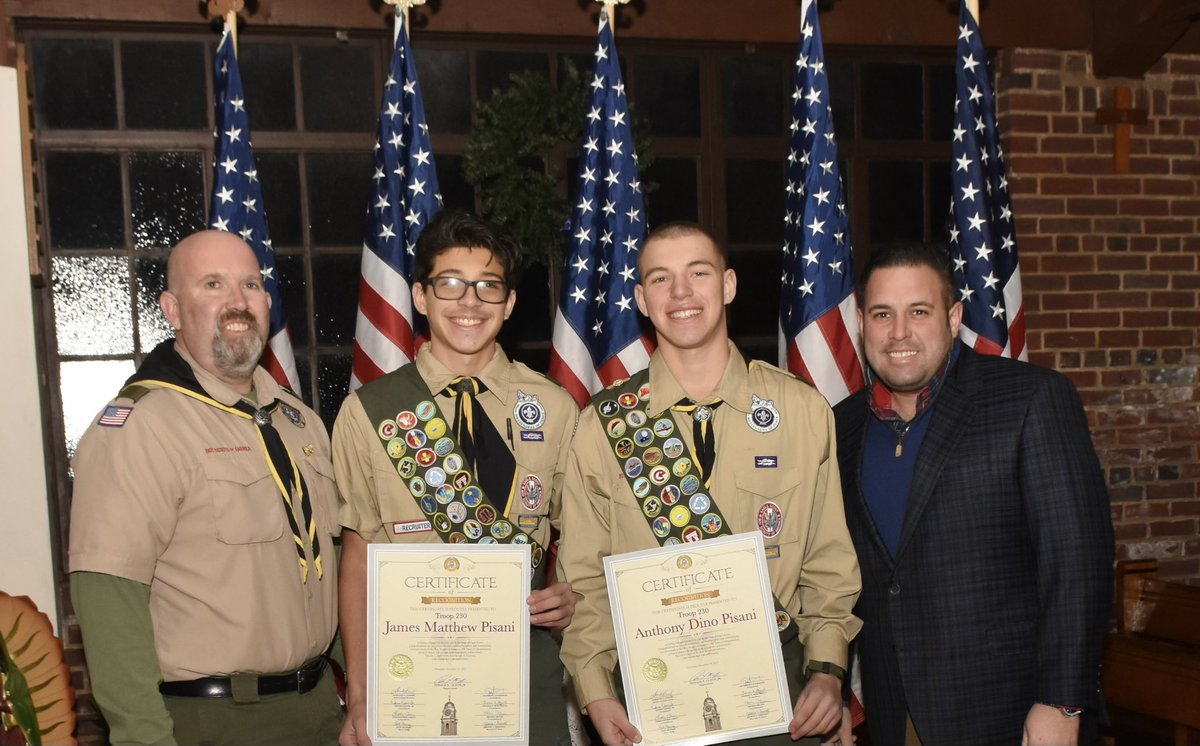 ANTHONYDESPO's tweet image. Join me in congratulating #NY04’s newest #EagleScouts!

James and Anthony Pisani have reached the summit, earning the highest rank @boyscouts.

Surrounded by friends, family and Troop 230, we saluted these two young men and congratulated them on a job well done!