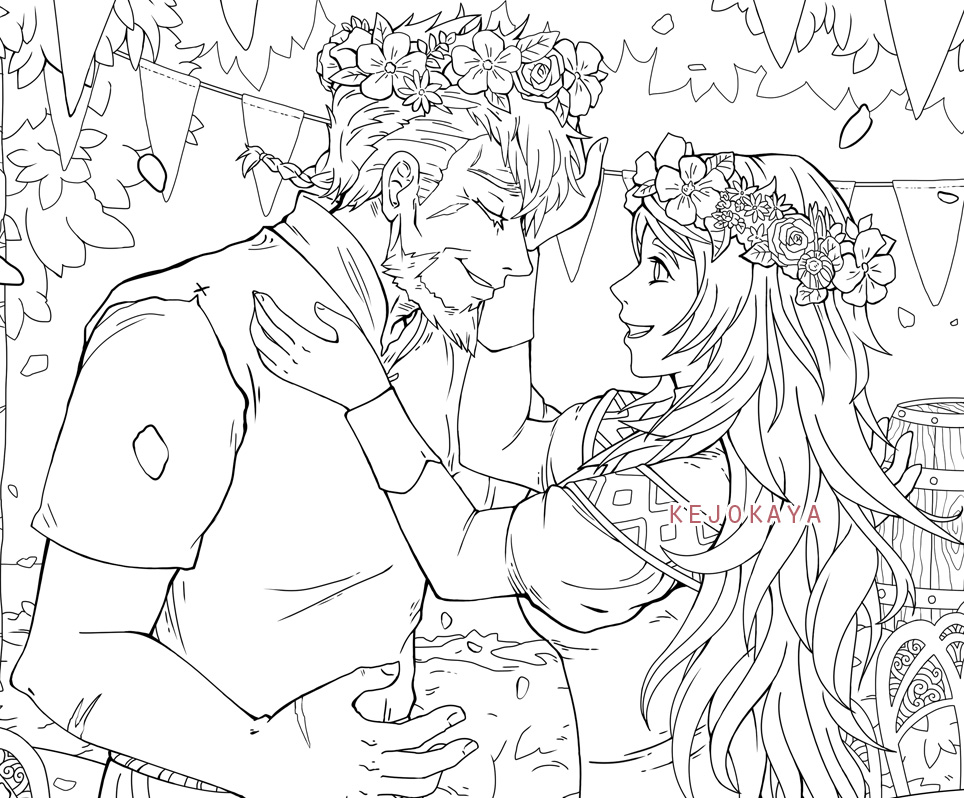 kejokaya's tweet photo. Slightly bigger shots of the other four pages I had done for @FE3HCOLOR as well (aside from Sothis). 
Hilda, Jeralt with Sitri for the main book &amp; claudeleth and Sylveth for the ship side-zine. https://t.co/1DFb1EFVfE