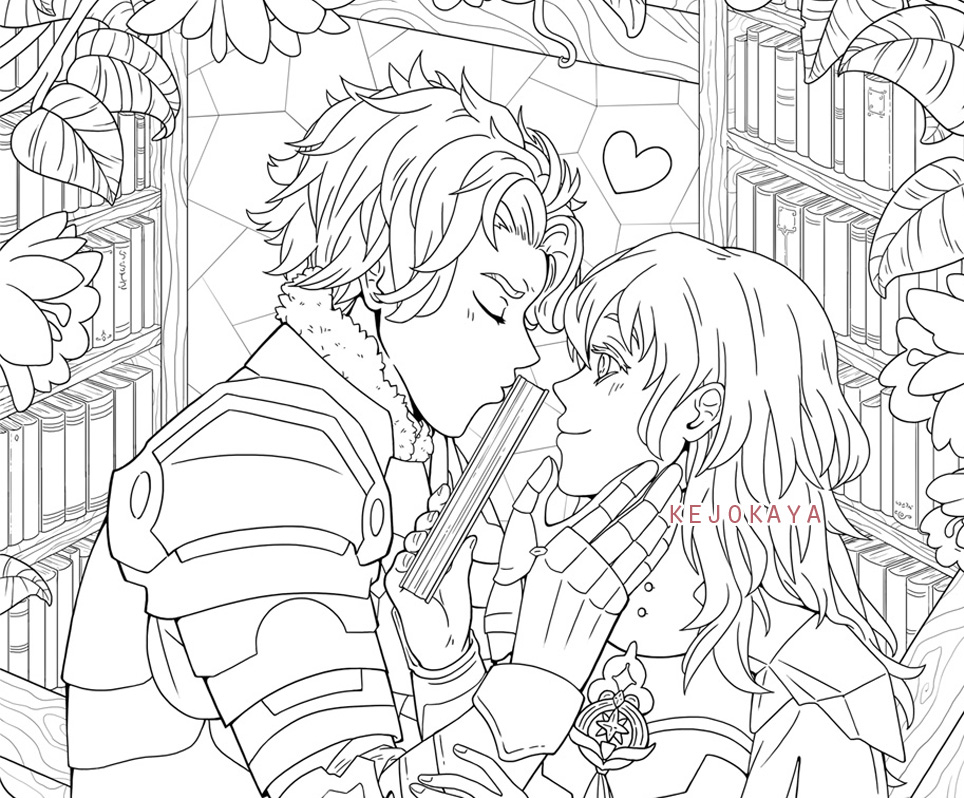 Slightly bigger shots of the other four pages I had done for <a href="/FE3HCOLOR/">Color Me Fódlan: A FE3H Coloring Book</a> as well (aside from Sothis). 
Hilda, Jeralt with Sitri for the main book &amp; claudeleth and Sylveth for the ship side-zine.
