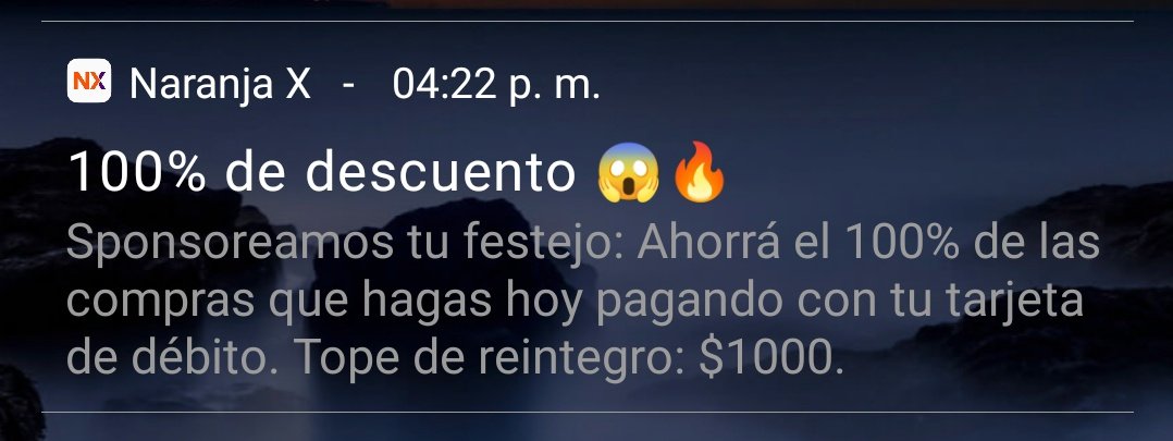 deztinocoins's tweet photo. @NaranjaX me llegó un mensaje que dice: Sponsoreamos tu festejo hoy 100% de reintegro en tus compras tope $1000.
Es Cierto ??? https://t.co/jrgVUu5QQr