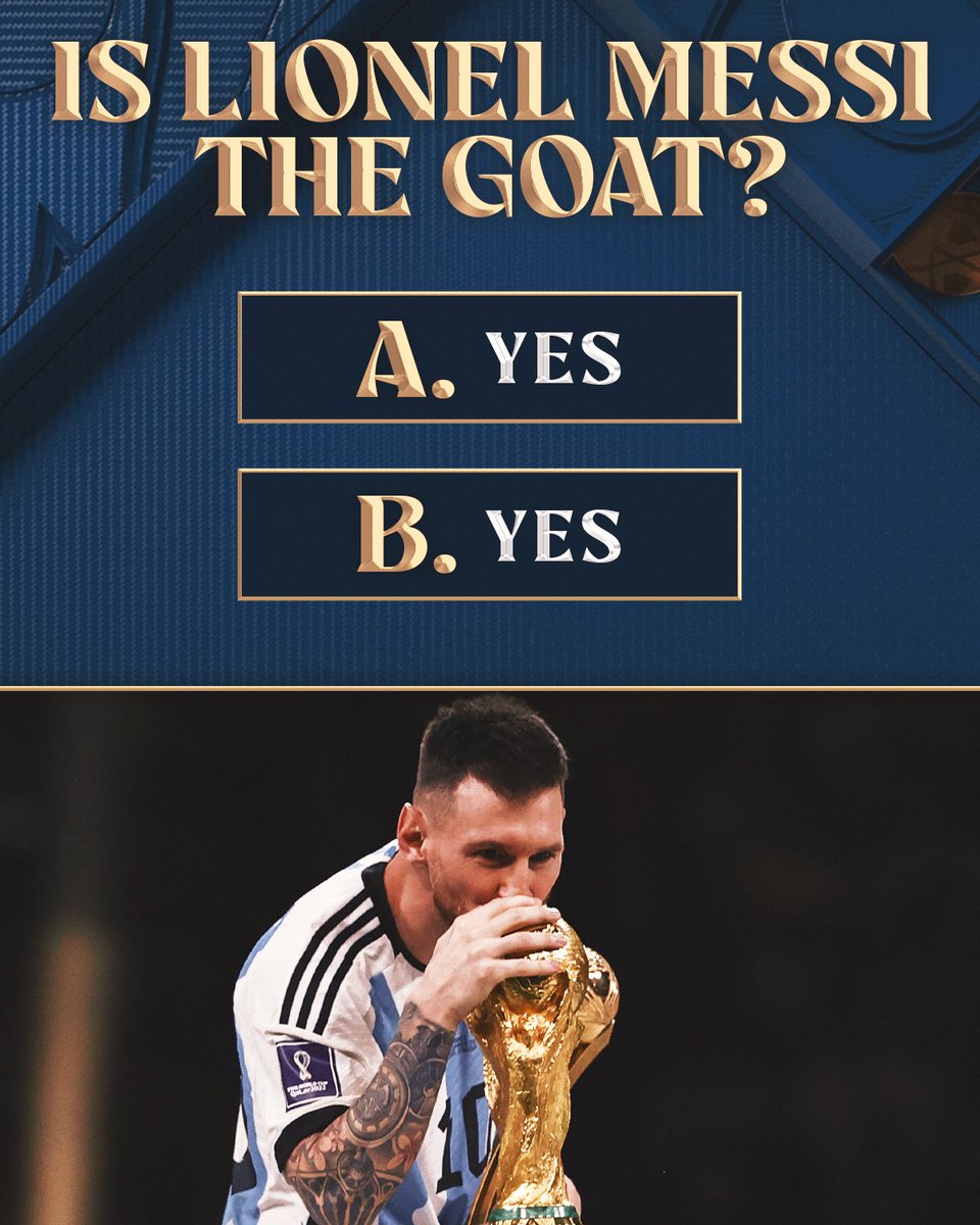 FOXSoccer's tweet photo. Is Leo Messi the GOAT? 🤔🐐 

Let us know 😏⬇️ https://t.co/Eyq0lICvd1