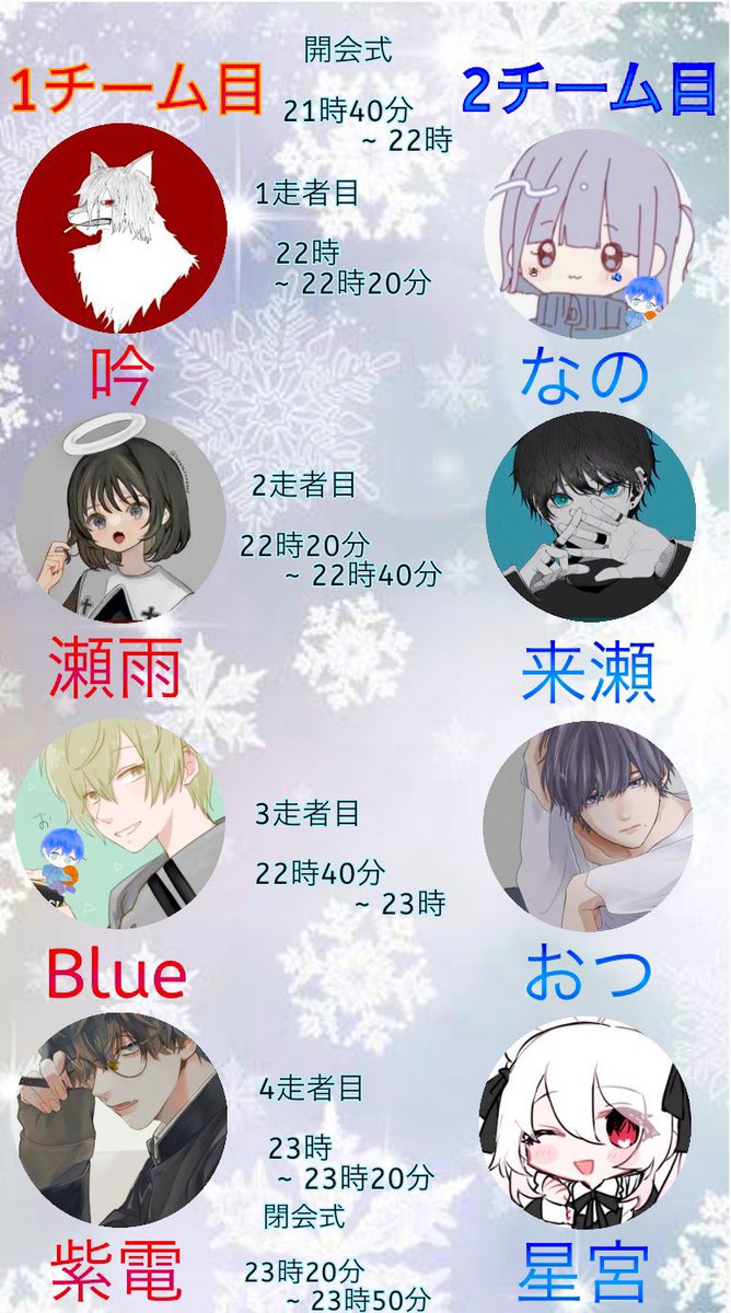 yukito_0708's tweet photo. ぶるくん主催のリレーが1週間後にあります！

対抗リレーで最終アクティブ勝負
自分はトップバッターで走ります

4チームもあるので大荒れの予感はしますが頑張るのでみんな来て応援して！

リスナー用アイコンリング付けるたい人はDMまで

次のリツイートはリレーの紹介動画！
みんな見てね！ https://t.co/pZMxwnirwU