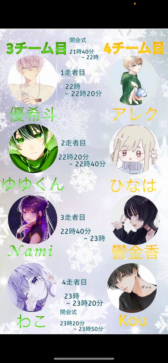yukito_0708's tweet photo. ぶるくん主催のリレーが1週間後にあります！

対抗リレーで最終アクティブ勝負
自分はトップバッターで走ります

4チームもあるので大荒れの予感はしますが頑張るのでみんな来て応援して！

リスナー用アイコンリング付けるたい人はDMまで

次のリツイートはリレーの紹介動画！
みんな見てね！ https://t.co/pZMxwnirwU