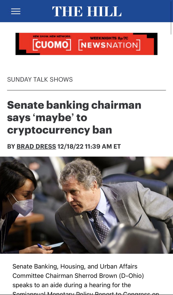 NerdNationUnbox's tweet photo. (D-Ohio) Sherrod Brown says it may be time to ban crypto after the #FTX collapse https://t.co/qeD05DKgT2