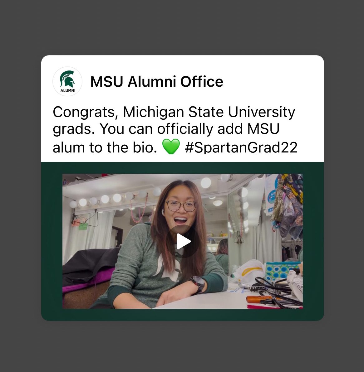 VoiceofRatana's tweet photo. Excited and honored to be invited to share a message with our newest Spartan alumni! Welcome and congratulations, Class of 22!!! 💚#GoGreen

Thank you @msualumni and @TarenGoGreen for including me in this moment. Video in my IG stories. https://t.co/fG0ixwqSDp