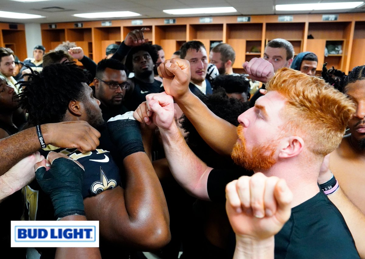 Saints's tweet photo. Sunday Sweep 🧹

Photos from the #Saints locker room after the win vs. the Falcons 

Photos: https://t.co/EWx56qcpmZ

@BudLight | #BudLightCelly https://t.co/4dnacL67tM