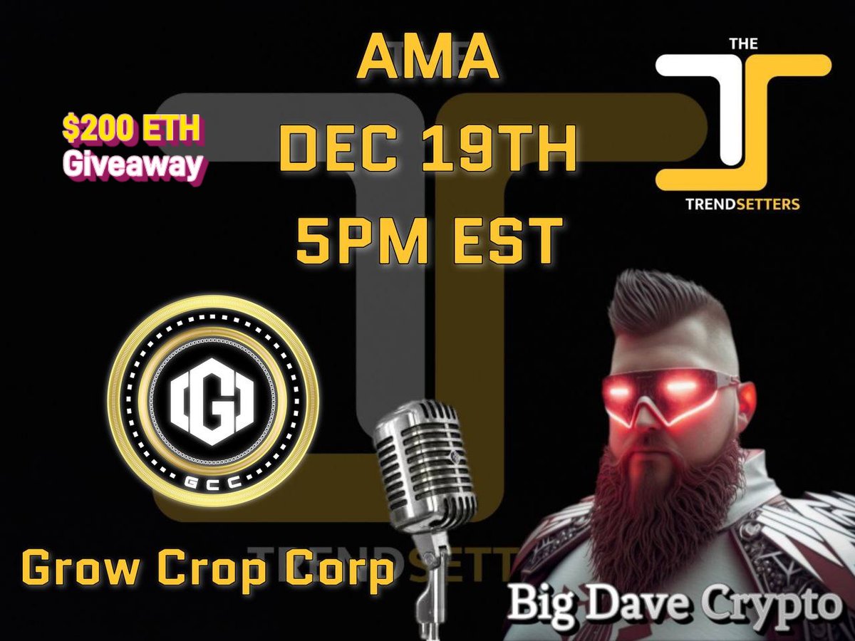 🚨 $200 ETH Giveaway 🚨
💵💵💵💵💵💵💵💵💵💵💵

1️⃣ Like , RT and Tag 3 friends 

2️⃣ Follow 
<a href="/GrowCropCorp/">Grow Crop Corp</a> 
@4trendsetters

3️⃣ Be on AMA 
youtube.com/@4trendsetter

#crypto #live #AMA #defi #GCC #Nitro #newproject #fairlaunch #newtoken #eth #fortifi #100x