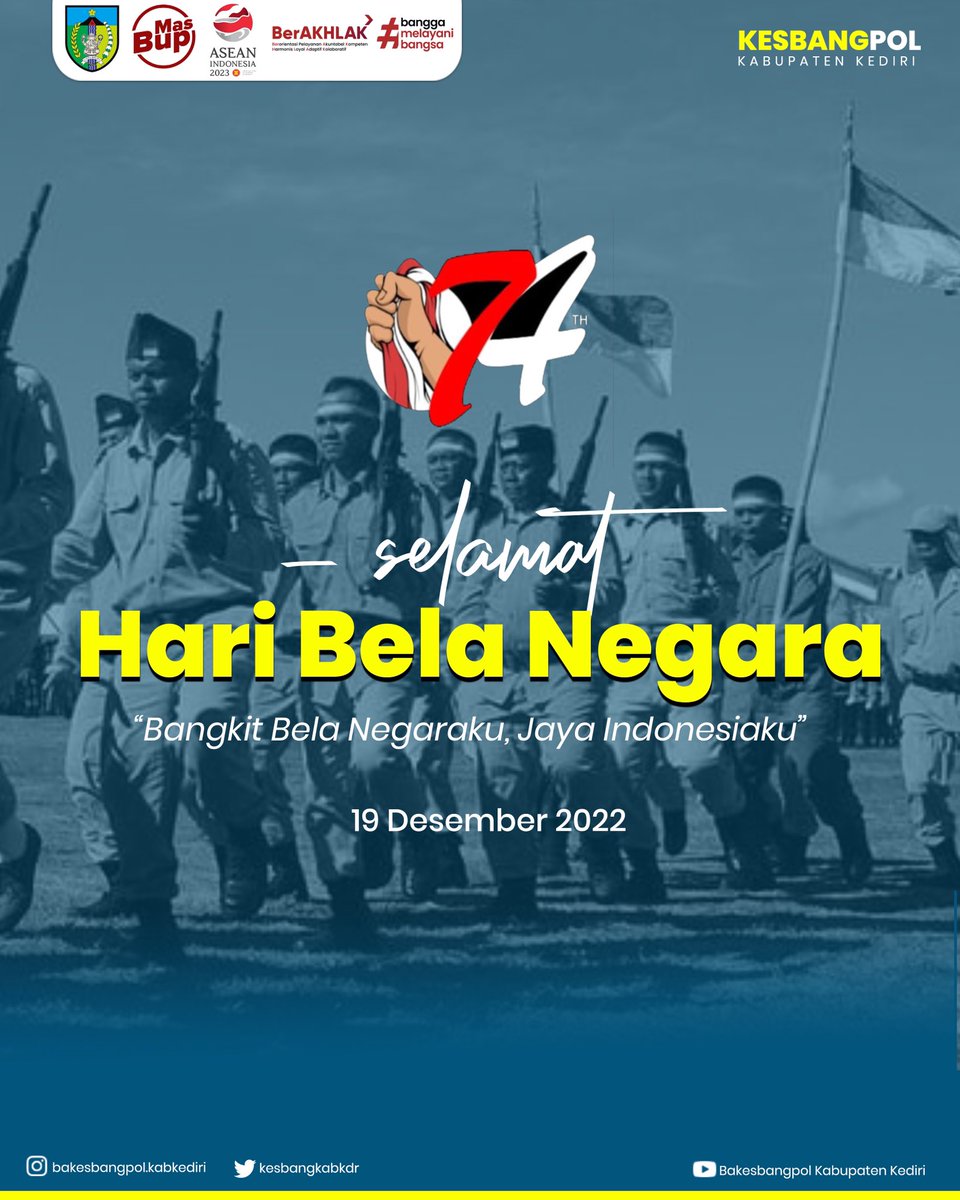 kesbangkabkdr's tweet photo. Selamat Memperingati Hari Bela Negara ke - 74 Tahun 2022.

"Bangkit Bela Negaraku, Jaya Indonesiaku!"

#bakesbangpol #belanegara #jatim #kediri #kabupatenkediri https://t.co/B5UqPBvo6M