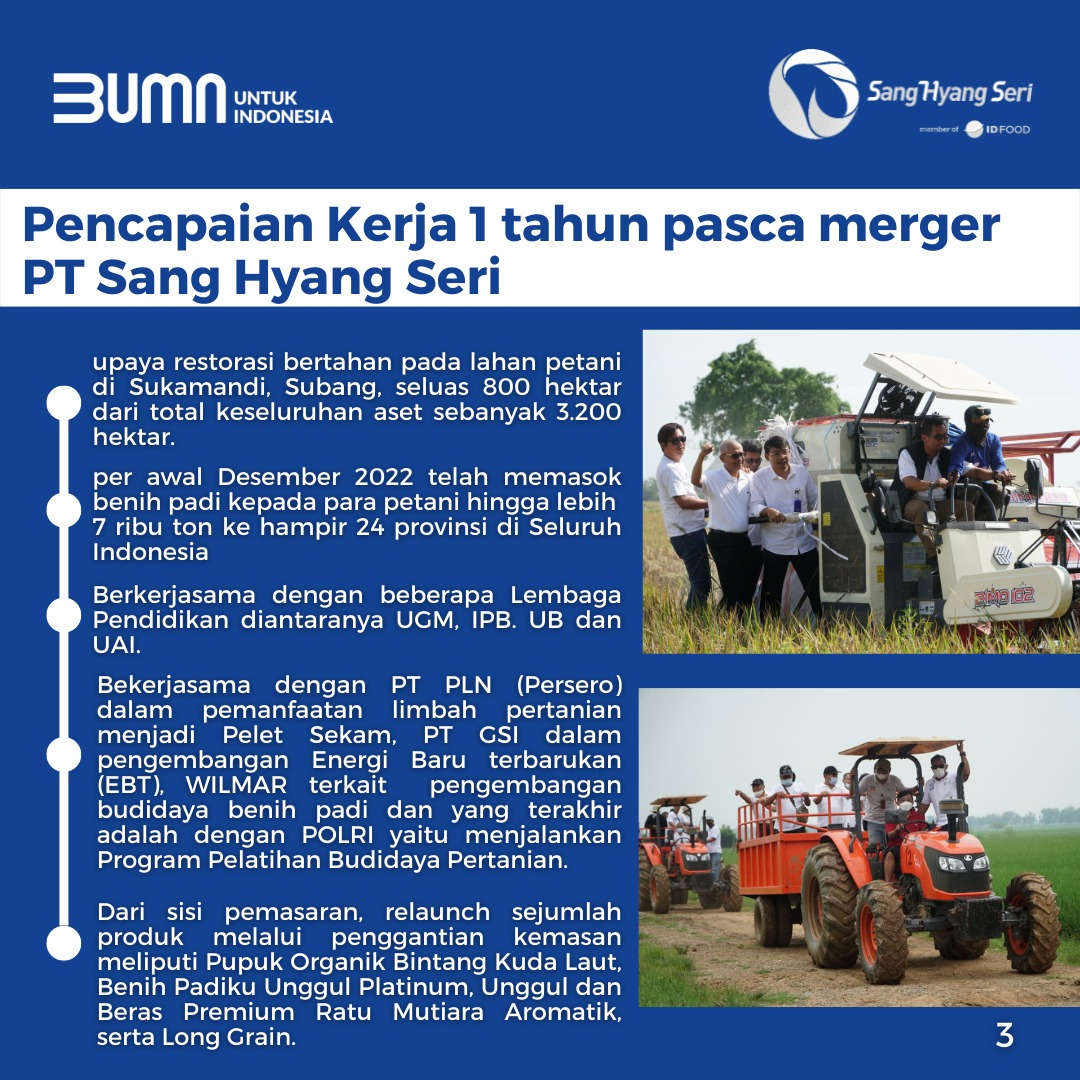 BUMN_SBU_Maju's tweet photo. Sobat BUMN, yuk simak pencapaian positif PT Sang Hyang Seri setelah 1 tahun menjadi member dari ID FOOD. #SHS1TahunPascaMerger #PTSHS https://t.co/bA9fdl2S7e