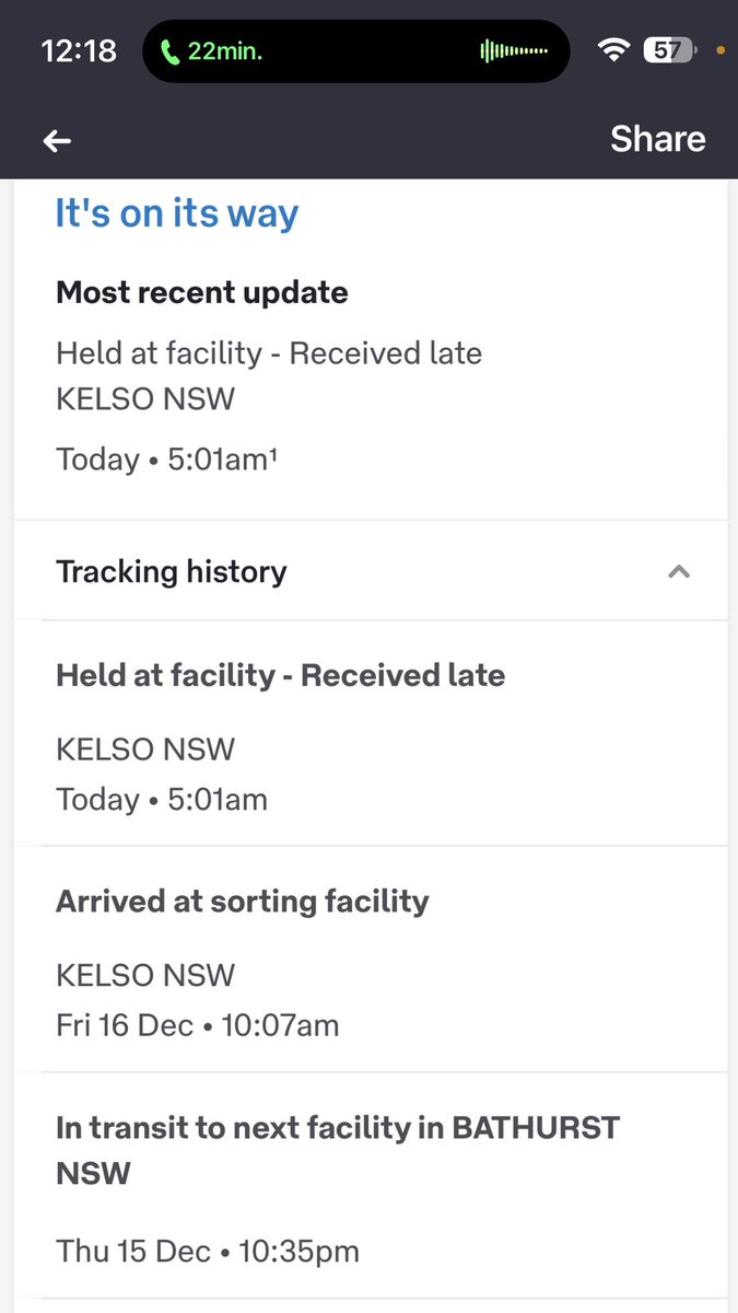 annepenney's tweet photo. Why does @auspost bother to offer a scheduled delivery date option, and a complaint option when they just ignore both anyway &amp; send your parcel around the country. WTF does ‘held at facility - received late’ mean anyway? It was at the sorting facility 3 days early! Incompetent 🤬 https://t.co/el5H4XjPyM