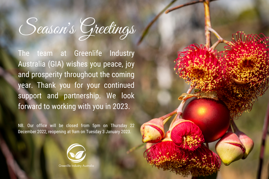 The GIA team would like to wish you all a very #MerryChristmas and a #HappyNewYear. We will be closing for the festive holiday at 5pm on Thursday 22 December, reopening at 9am on Tues 3 Jan 2023. 🎅🎊#horticulture #greenlife #australia #seasonsgreetings