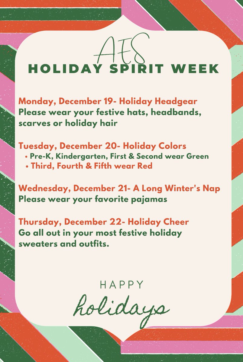Reminder- AES holiday spirit week starts tomorrow <a href="/OAUpdate/">OA Schools</a>