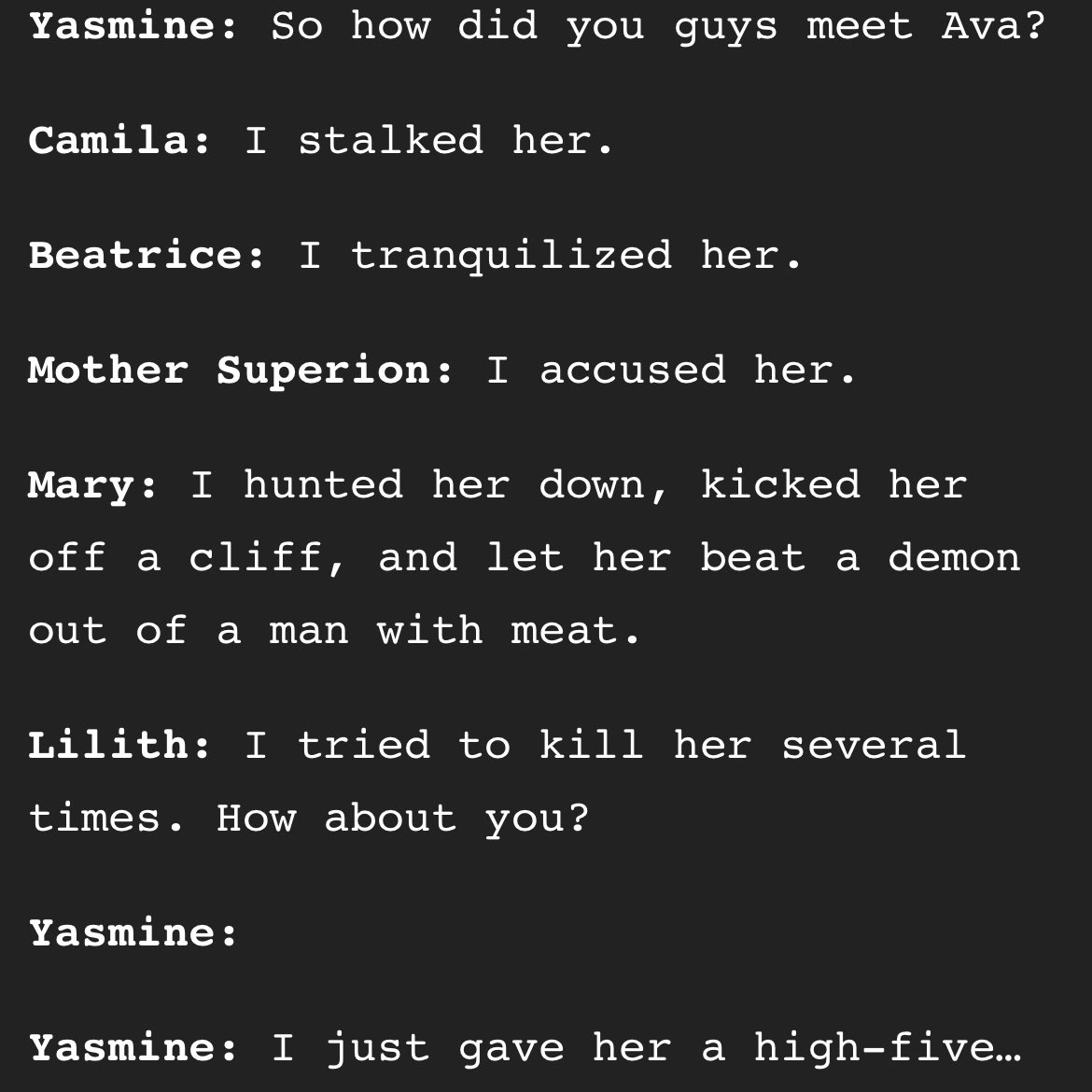 tay_tan7's tweet photo. WHO WROTE THIS OUT 😭😂💀 
#SaveWarriorNun https://t.co/kYAJtMeCjf