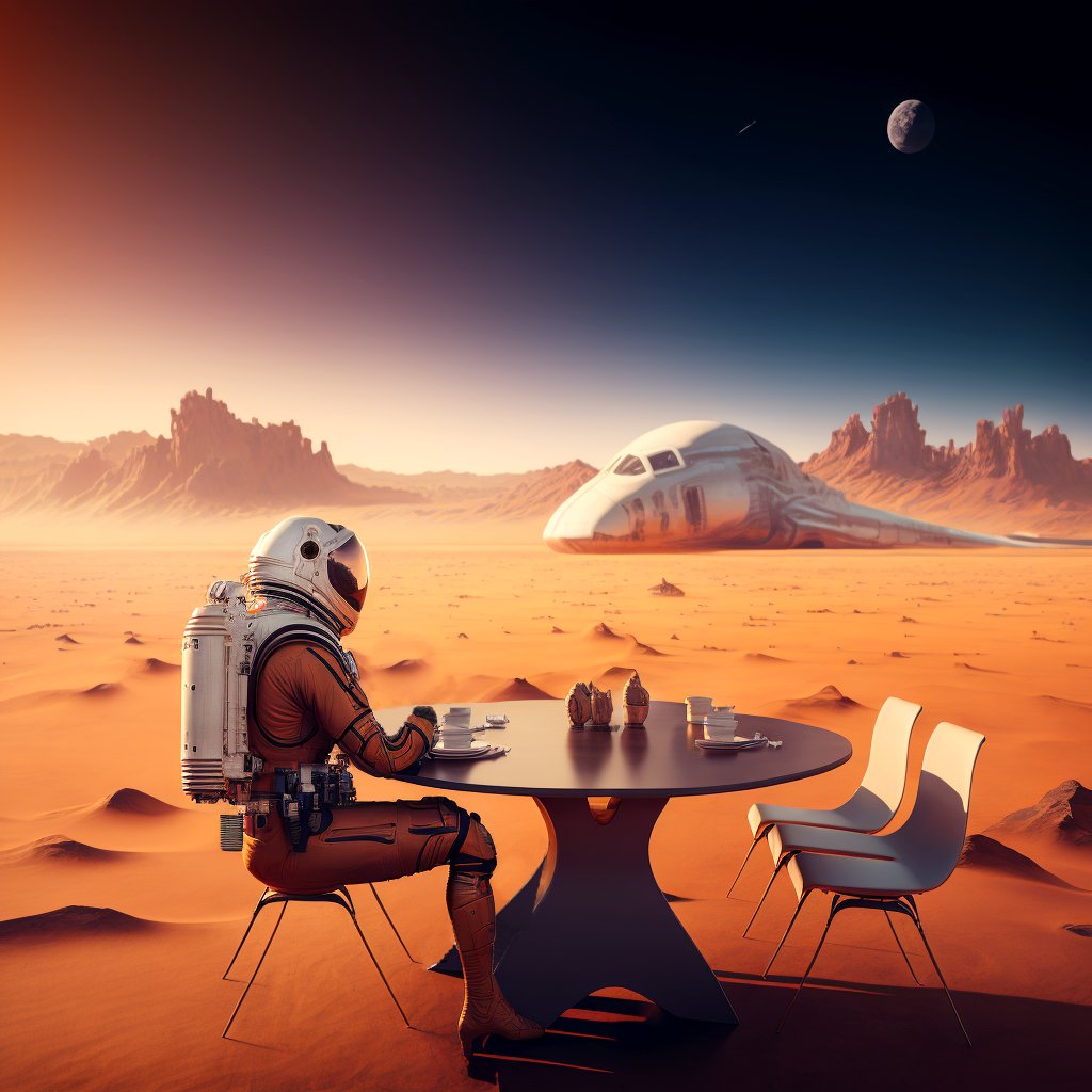cventura's tweet photo. Breakfast on Mars
#midjourney #midjourneyai #aiart #generativeart #Mars #spacex https://t.co/A8c3qAKCFz