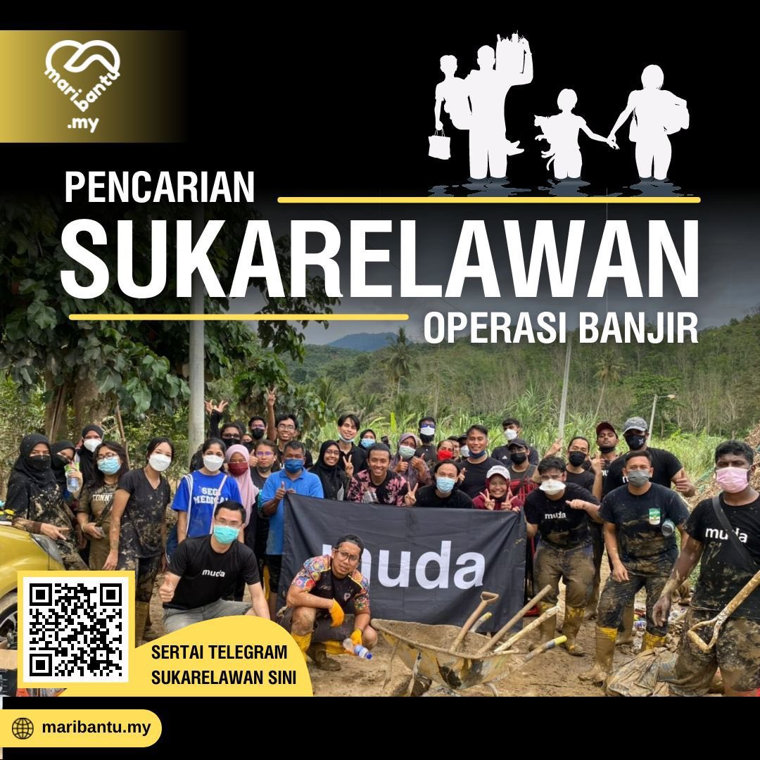 partimuda's tweet photo. ‼️PANGGILAN UNTUK SUKARELAWAN OPERASI BANJIR️‼️

Kami perlukan anda untuk membantu mangsa-mangsa banjir yang terjejas. Ayuh kita lakukan bersama. 

Sila scan QR Code yang tertera dalam poster bagi menyertai kumpulan Telegram kami . https://t.co/ZWRG5vbXm8