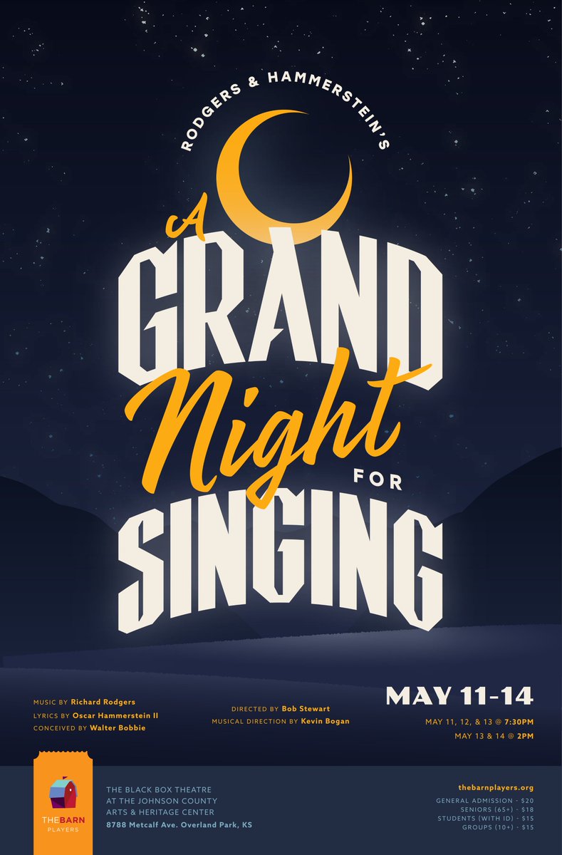 KsBarnPlayers's tweet photo. Rodgers and Hammerstein's A Grand Night For Singing - Auditions January 14 - More information available at https://t.co/Ke70D94zSi

Sign up for a slot at https://t.co/oLYktXBaC9 https://t.co/YWoAhPVhKd