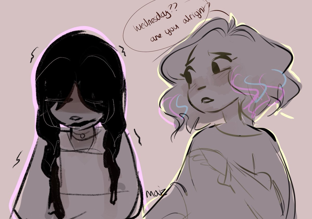 maiz_eee's tweet photo. Yh yh I know it’s an over used trope however it’s an oldie but a goodie 
srsly @ me 
(Also an excuse to do fun colours if I’m being honest)
#wenclair #Wednesday #wednesdayaddams https://t.co/fliuWXD37L
