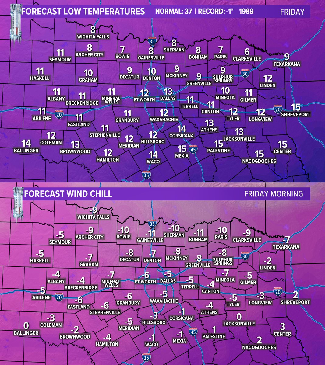 wfaaweather's tweet image. I better not hear one person or organization say they didn't expect it to be so cold Friday! #wfaaweather