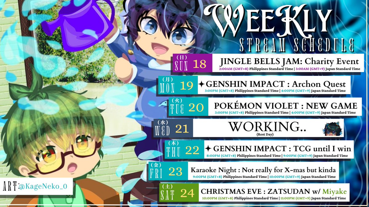 HaruoMizuno_'s tweet photo. 🐬WEEKLY SCHEDULE💧
December 18, 2022 - December 25, 2022

General: #HaruoMizuno
Live Stream: #HaruOnLIVE
Art: #HaruOnART | NSFW: #maHARUOt
Memes: #susFISHous
Clips: #HaruOunce
Fans: #DisFANser

Art: 
@KageNeko_0
 
#PHVtuber #ENVtuber #VtubersEN #Vtuber https://t.co/wYuMjthRAC